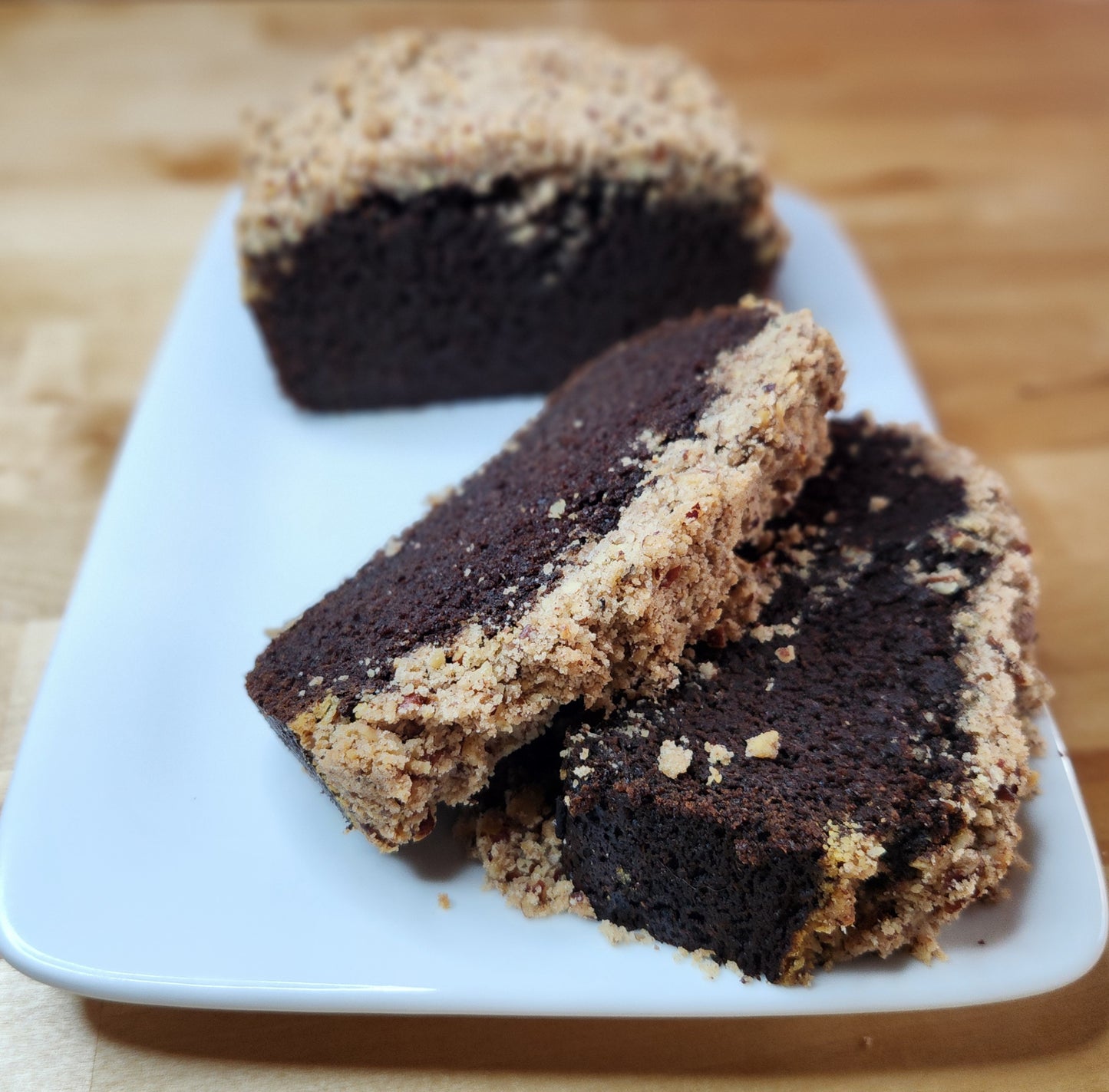 Chocolate Pumpkin Spice Cake with Cinnamon & Pecan Streusel